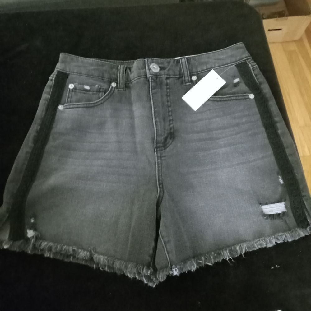 INC International Concepts Black Jean Shorts Frayed Hem
